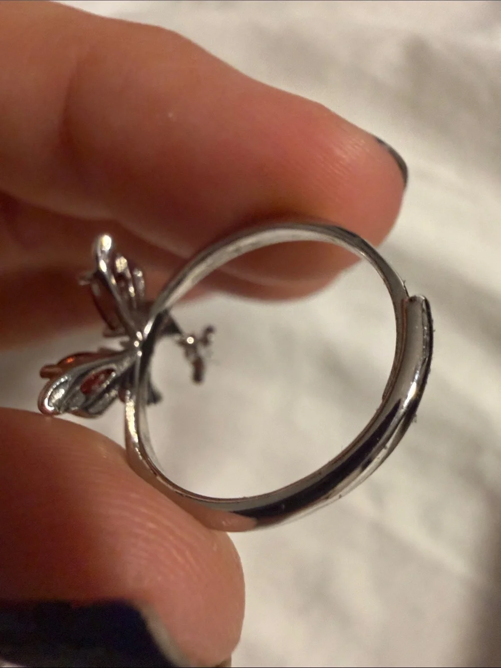 Silver Butterfly Garnet Drop Ring Red Gemstone adjustable ring